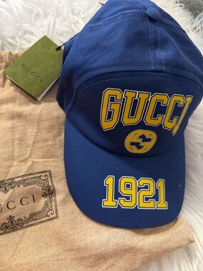 Gucci Navy and Yellow Baseball Logo Cap